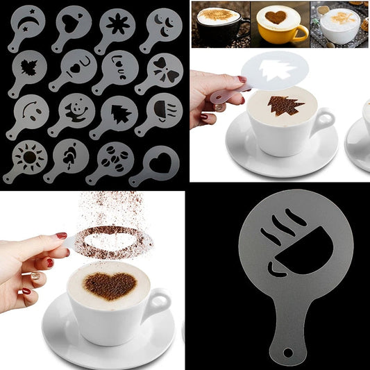 16 Pcs Coffee Stencil Template Set