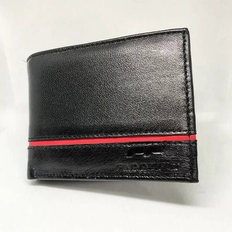 Men's Leather Wallet (Plain Black with Contrast Red Line)